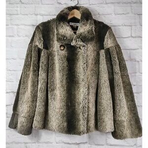 Du Monde Womens Teddy Jacket Soft Faux Fur Mixed Color Sz M Rabbit Like Softness